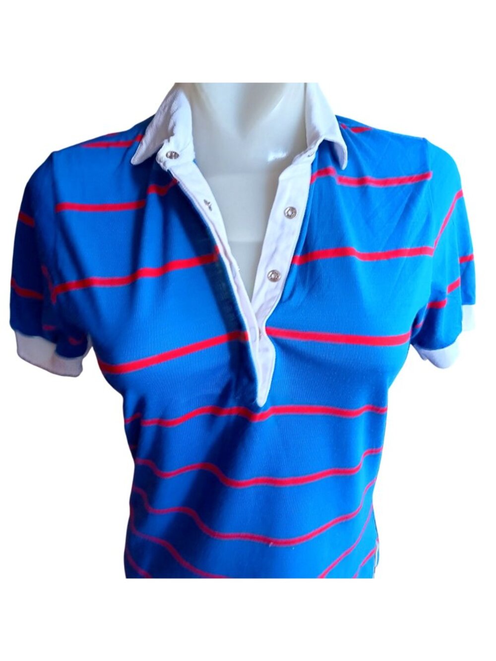 True Vintage Polo Top Small 1980's Rugby Single Stitch Blue/Red Striped Shirt